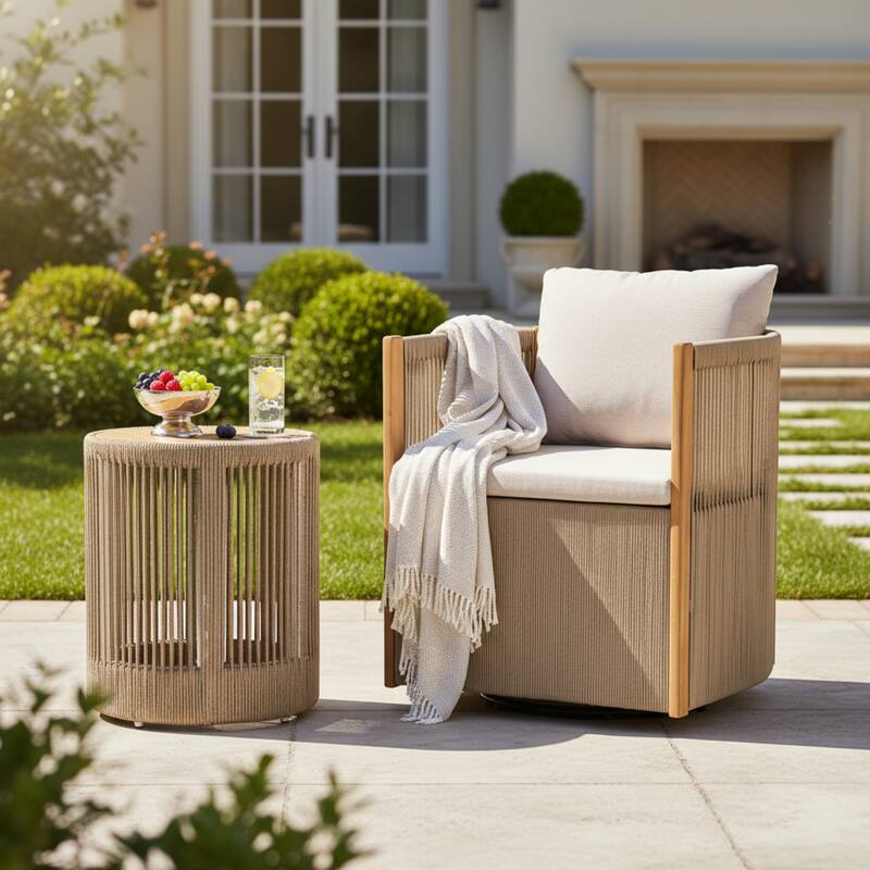 Christopher Knight Home - Orsini Outdoor Acacia Wood Dining Set with 180° Swivel Chairs & 15.00" Round Side Table