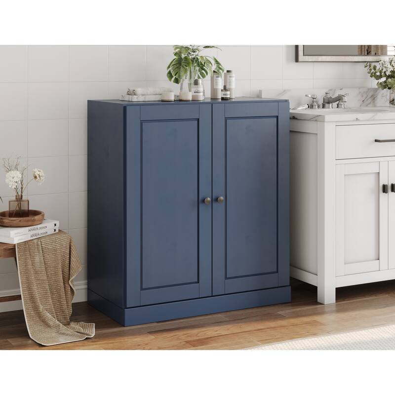 Palace Imports 100% Solid Wood Bathroom Storage Cabinet, Raised Panel Doors, 2 Drawers, Adjustable Shelves