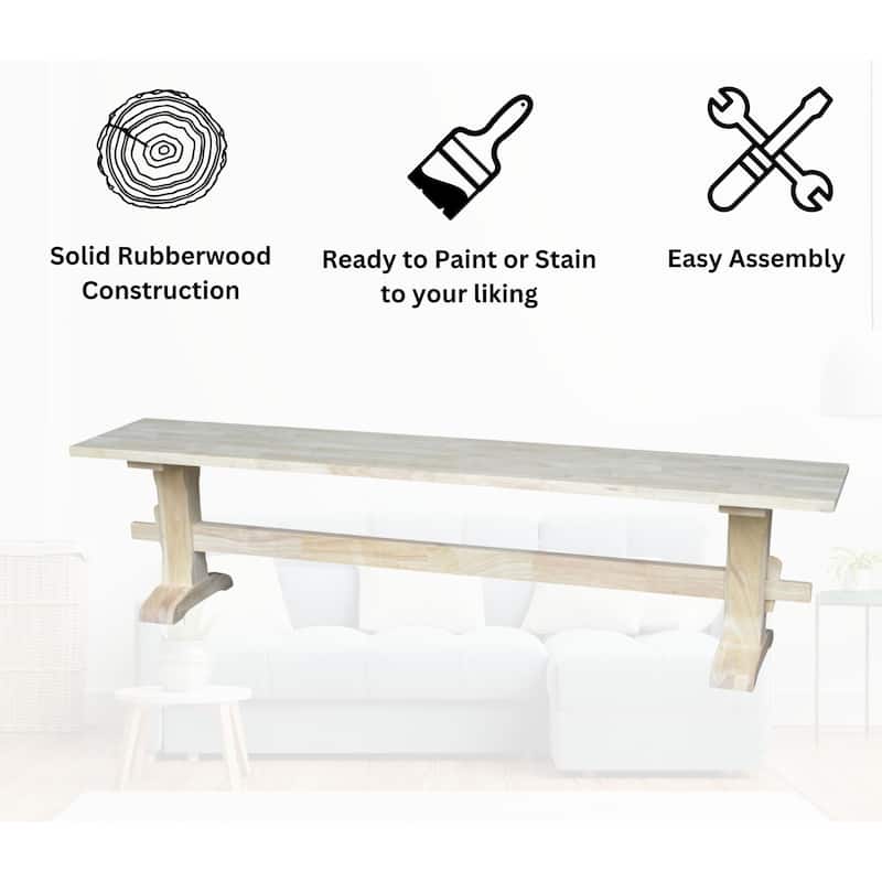 Unfinished Solid Parawood Trestle Bench
