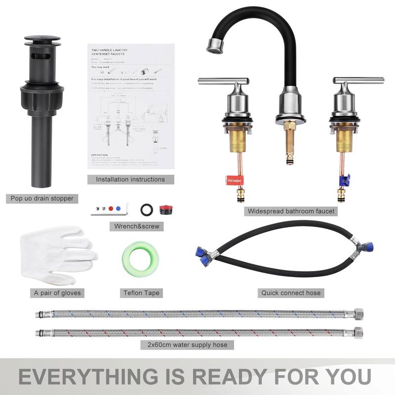 WOWOW 8 in. Widespread Double-Handle Bathroom Faucet with Drain Kit