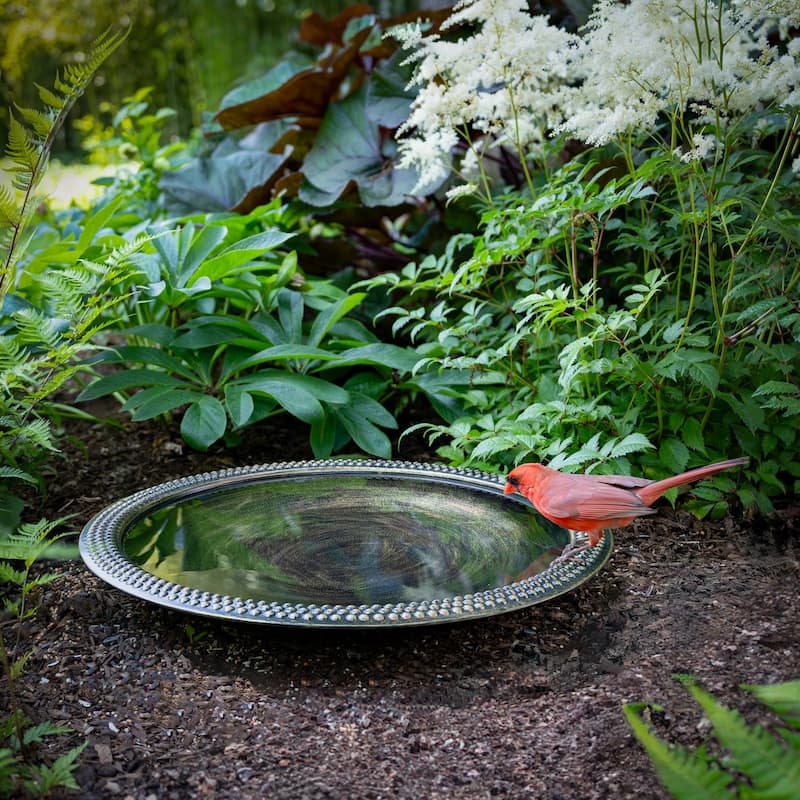 18" Beaded Copper Birdbath Basin in Aged Brass Finish