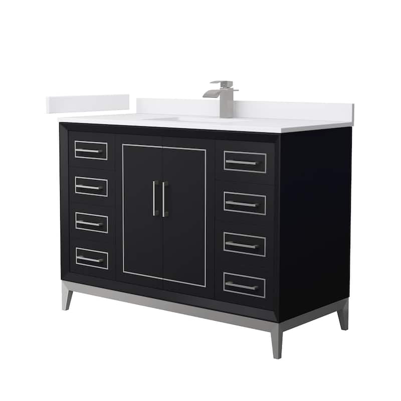 Wyndham Collection WCH515148S-VCA-UNSMXX Marlena 48" Free Standing - Black / White Cultured Marble Top / Brushed Nickel - Anthracite Finish