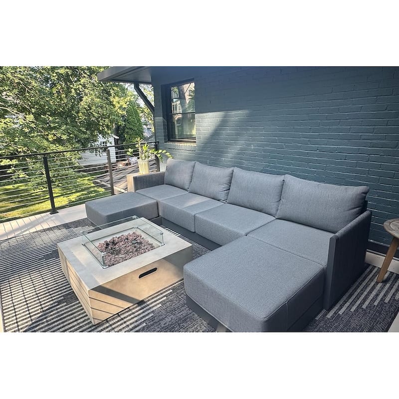 PURPLE LEAF Santorini 4-13 Piece Grey Sofa with Ottoman and Cushion for Poolside Garden Couch Outdoor Patio Conversation Sets