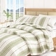 preview thumbnail 2 of 23, Linery & Co. Farmhouse Stripe Microfiber Quilt Set With Shams. King - Cream / Green