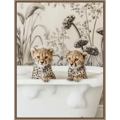 Cheetah Cub Bath by Niky Rahner Framed Canvas Wall Art