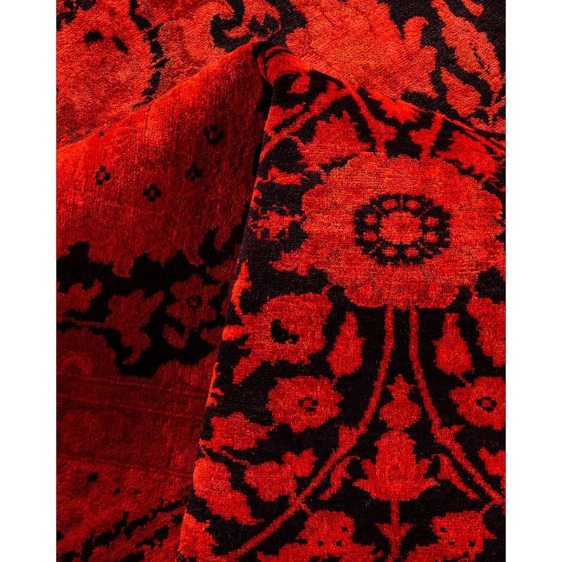 Overton Hand Knotted Wool Vintage Inspired Modern Contemporary Overdyed Orange Area Rug - 6' 2" x 8' 10"