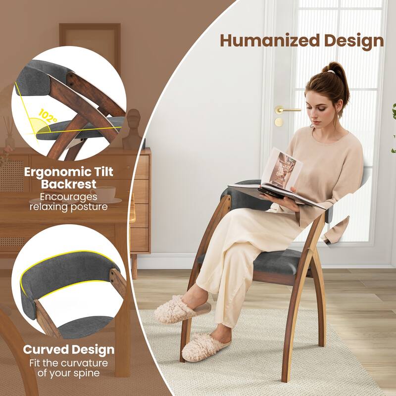 Gymax Dining Chair Set of 2 w/ Padded Cushion Curved Back Arched