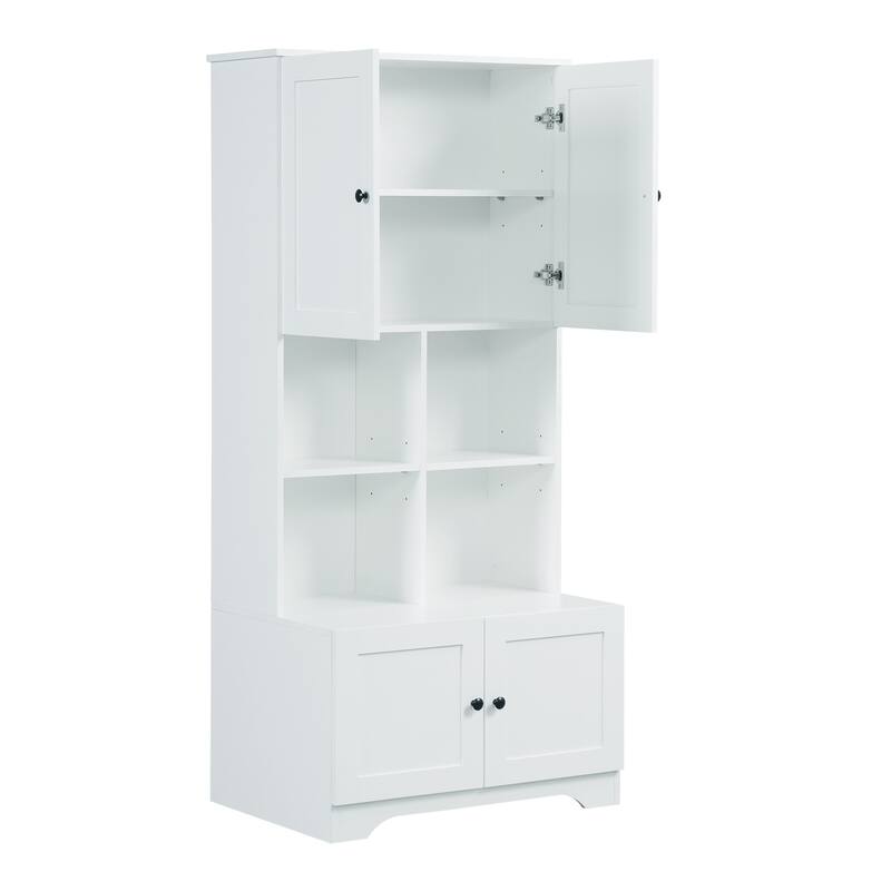 GDFStudio - Carter Tall and Wide Freestanding Storage Cabinet with 4 Doors and Adjustable Shelves, MDF
