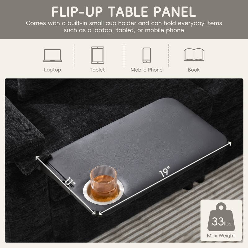 Modular Sectional Pull-out Sofa Bed with Flip-up Table Panel, Reading Lamp, Charging Ports, Storage Ottoman, 6 Pillows