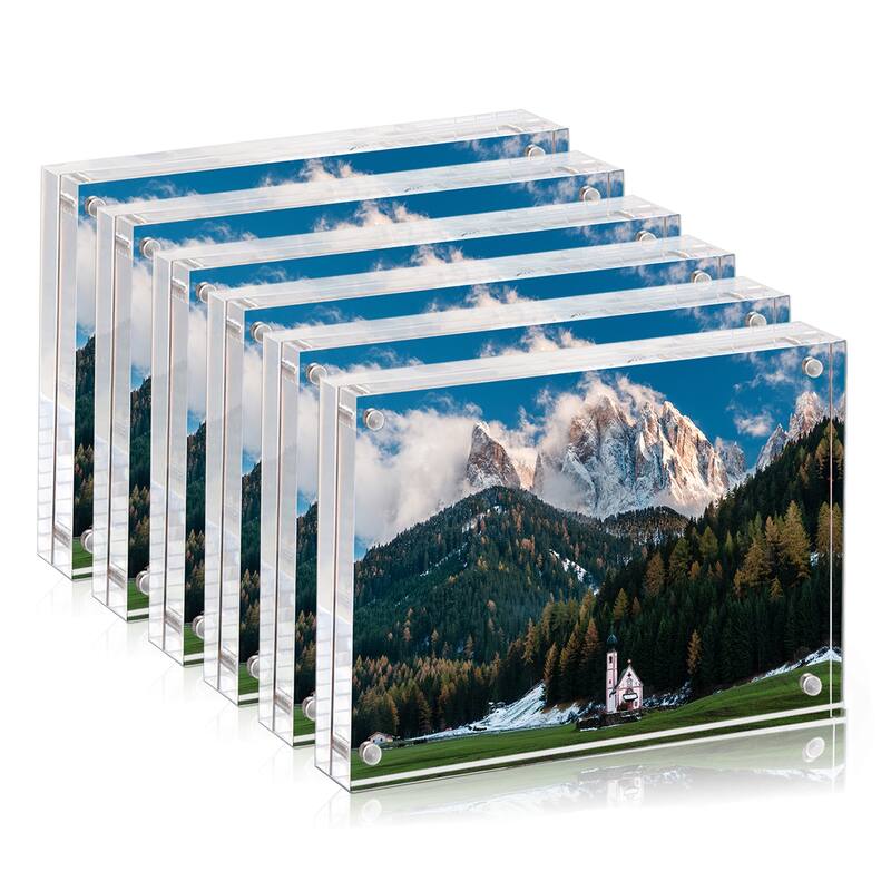 BP4U™ 6-Pack Acrylic Picture Frames, Tabletop Magnetic Freestanding Photo Frames for Hoem/Office Desktop Display