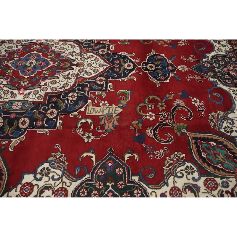 Hand Knotted Oriental 100% Wool Carpet Traditional Geometric Red Tabriz Area Rug - 13' 1'' X 10' 1''