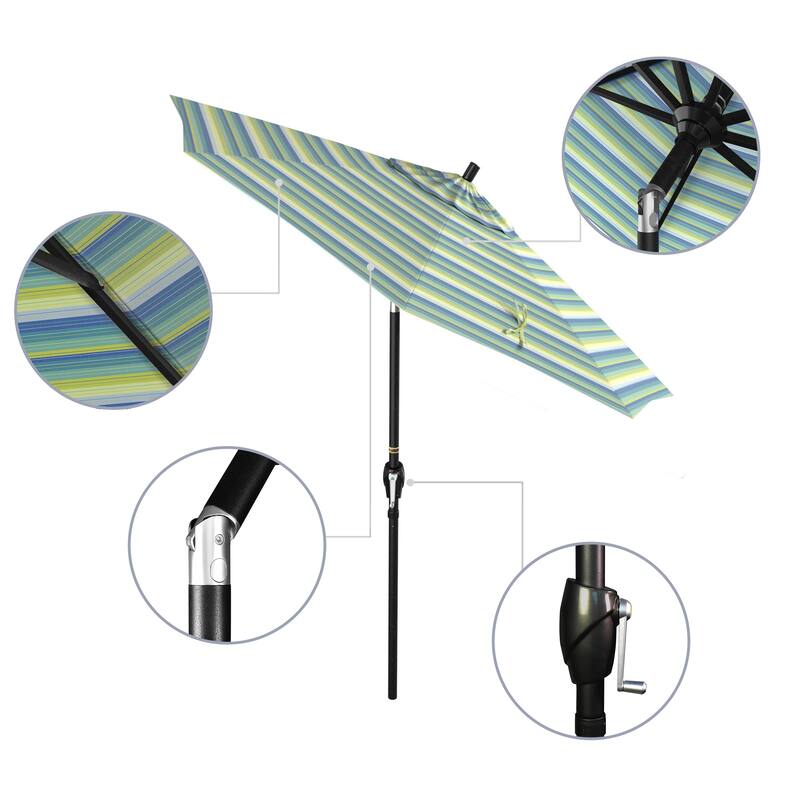 California Umbrella 75' Round Crank Lift Push Button Tilt Black Aluminum Patio Umbrella Sunbrella