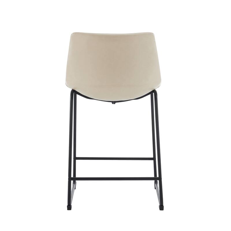 Vintage Faux Leather Counter Stools Set of 2 Ergonomic Bar Stools with Cream Padded Backrest, Black Footrest and Sled Base
