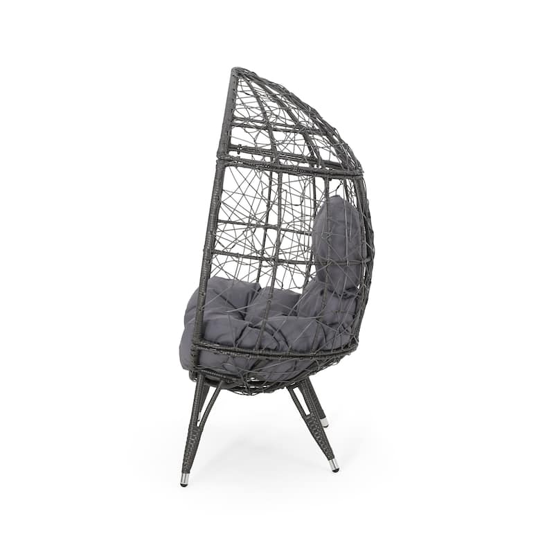 Gianni Teardrop Chair Gray PE Rattan Iron Frame Waterproof Fabric Cushion Outdoor Patio