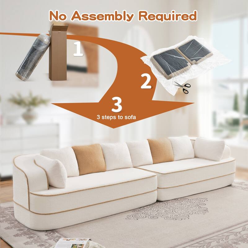 GDF Studio - Aubrey 135" Oversized Teddy Upholstered 4-Seat Boneless Sofa with Symmetrical Aesthetics (No Assembly Required)