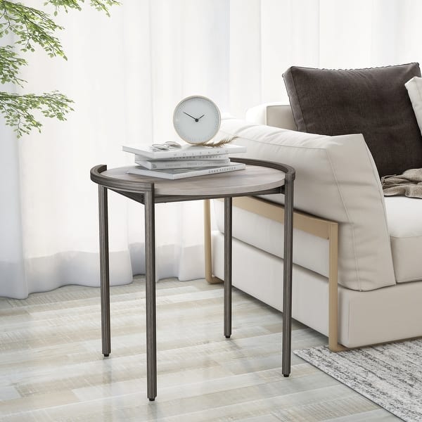 Rowland Urban Light Grey 23inch Steel Round Side Table by Furniture of