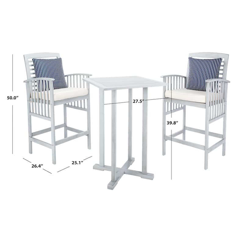 SAFAVIEH Outdoor Sheyla 3-Piece Bar Height Bistro Set - 28Wx28Dx40H