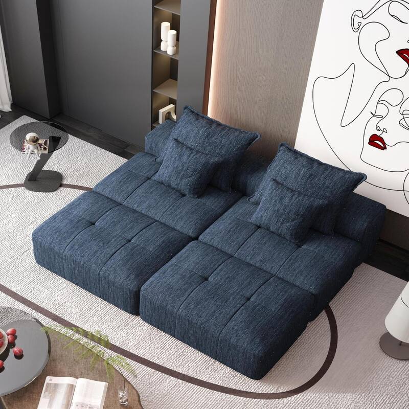 Modern Oversized Modular Chenille Sectional Sofa with 2 Ottomans and 2 Seat, 4 Pillows for Living Room