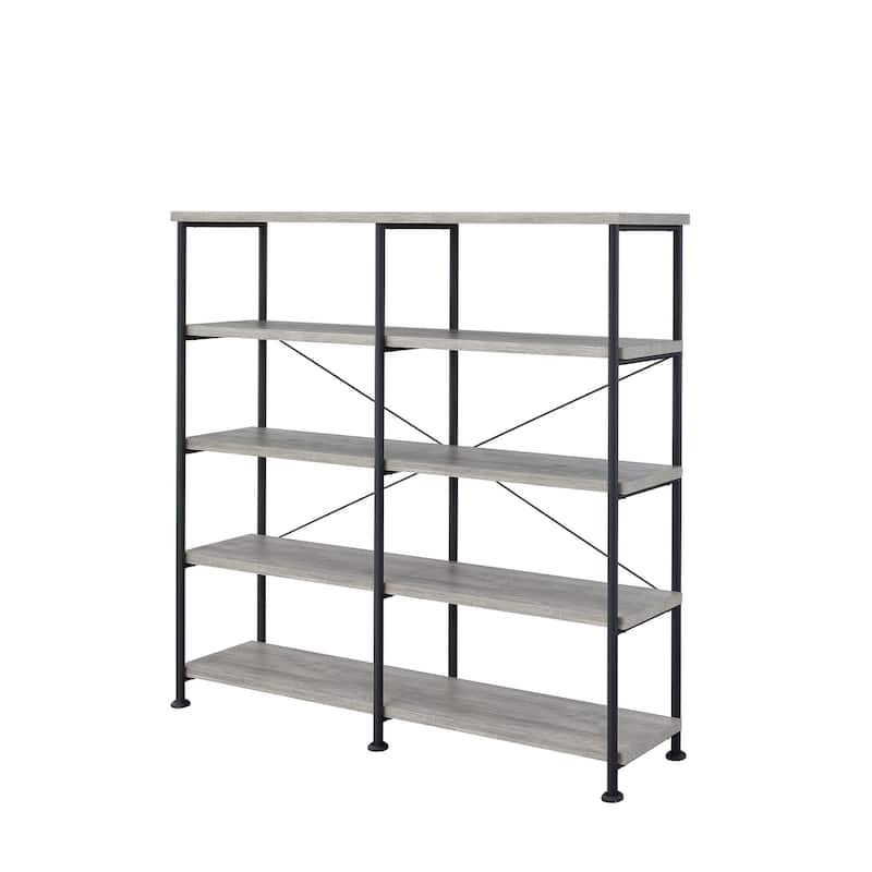Glazer Industrial Double-wide Bookcase - Grey Driftwood