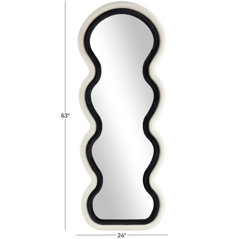 Black Velvet Abstract Wavy Room Wall Mirror with Layered Frame