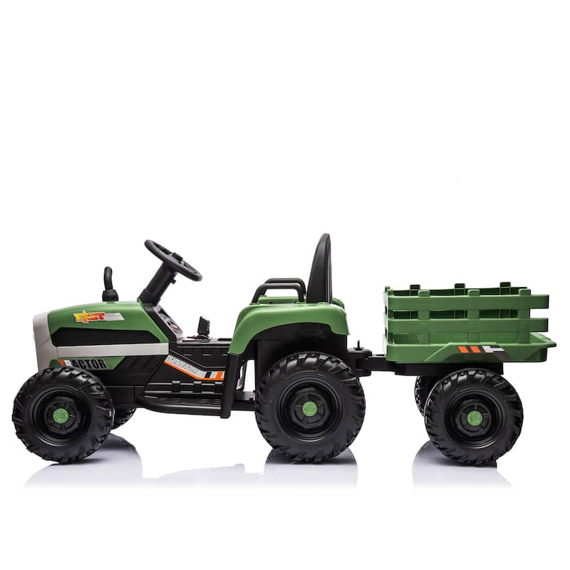Ride on Tractor with Trailer, 24V Battery Powered Electric Tractor Toy, Electric Vehicle for Kids with 3 Speeds