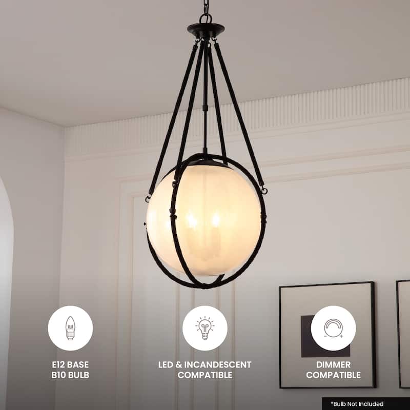 VidaLite Voyager 4-Light Matte Black Pendant, Hanging Pendant Light With Rope Detailing and Smoked Glass Shade - 38" x 18"