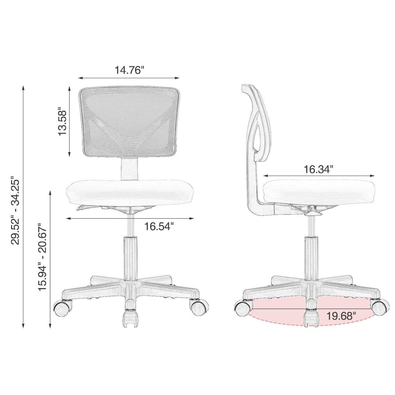 Child Armless Mesh Office Chair, Office Computer Desk Chair, Rolling Work Swivel Chairs for Home, Study, Student, Adults