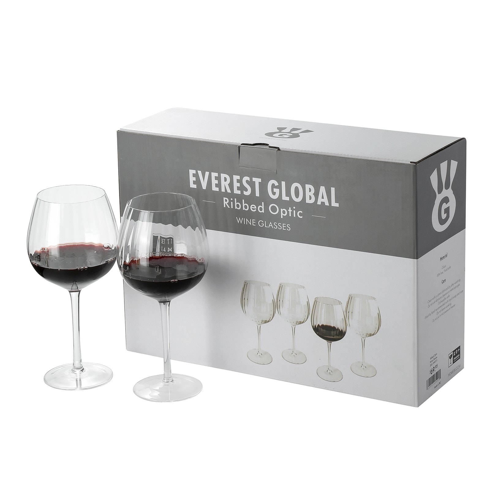 EVEREST GLOBAL Ribbed Optic Margarita Glasses 11 oz. set of 4