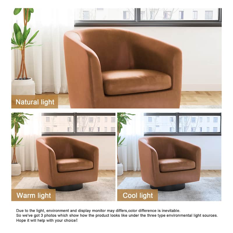 Faux Leather Wide Seat Swivel Barrel Chair