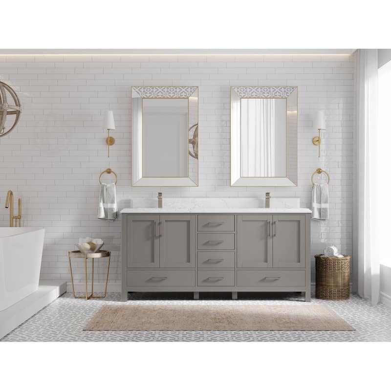 Willow Collection 72 in. W x 22 in. D Malibu Double Sink Bathroom Vanity with Countertop - 1.5" Empira White - Elephant Skin Gray