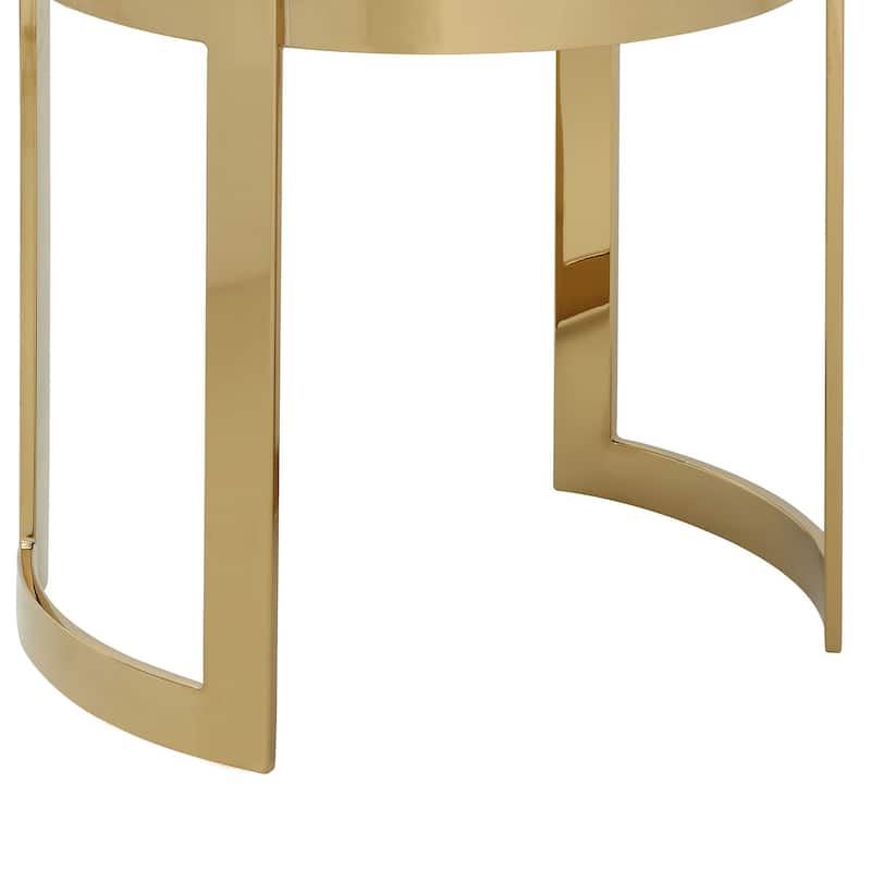 Niyo 19 Inch Accent Stool Ottoman, Round Cushioned Green Velvet Seat, Gold