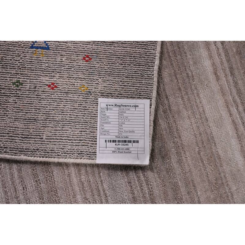 Striped Gabbeh Oriental Square Area Rug Handmade Silk Carpet - 7'11" x 7'9"