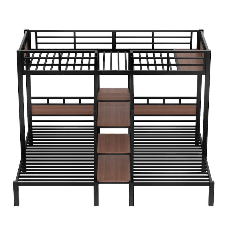 Triple Metal Bunk Bed with Storage Shelves,Twin over Twin over Twin