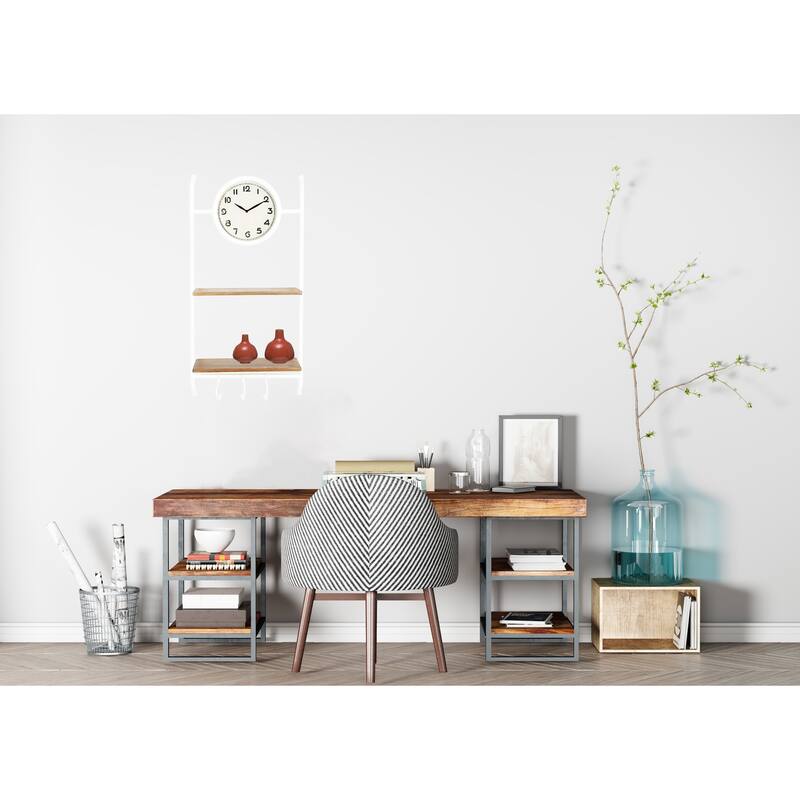 Wall Clock with Shelves and Hooks
