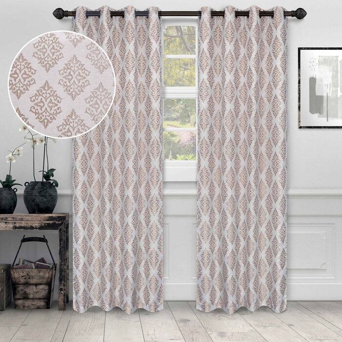 Superior Venetian Damask Jacquard Embroidered Washable Curtains, Set of 2 - 52" x 96" - Brass