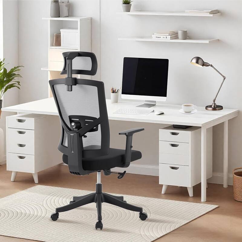 High Back Ergonomic Home Office Chair with Adjustable Lumbar Support and Headrest - Grey