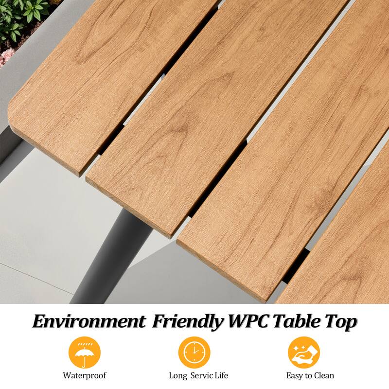 9PC Outdoor Patio Dining Set Aluminum Umbrella Hole Table with Stackable Chairs