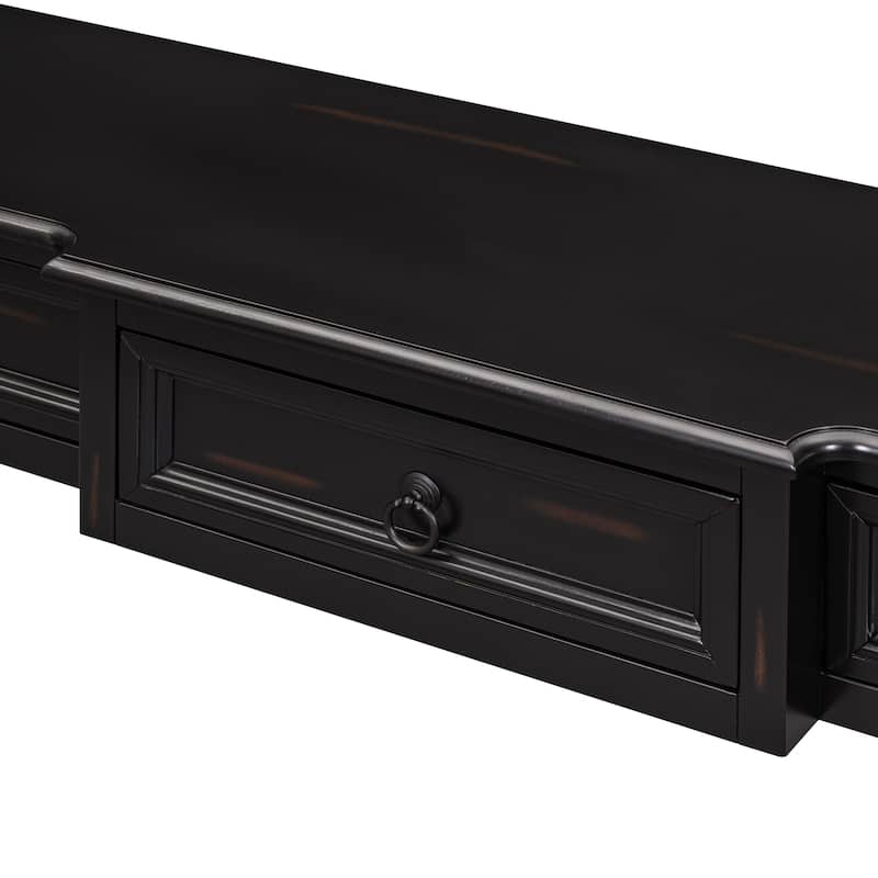 Pine Veneer Long Entryway Table, Console Table Sofa Table with 3 Storage Drawers & Open Storage Shelf, Tapered Table Legs