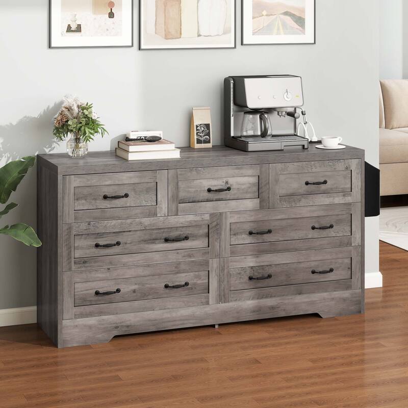Moasis 6-Drawer 7-Drawer Double Dresser with Power Outlet and Organizer Bag - Grey - 7-drawer