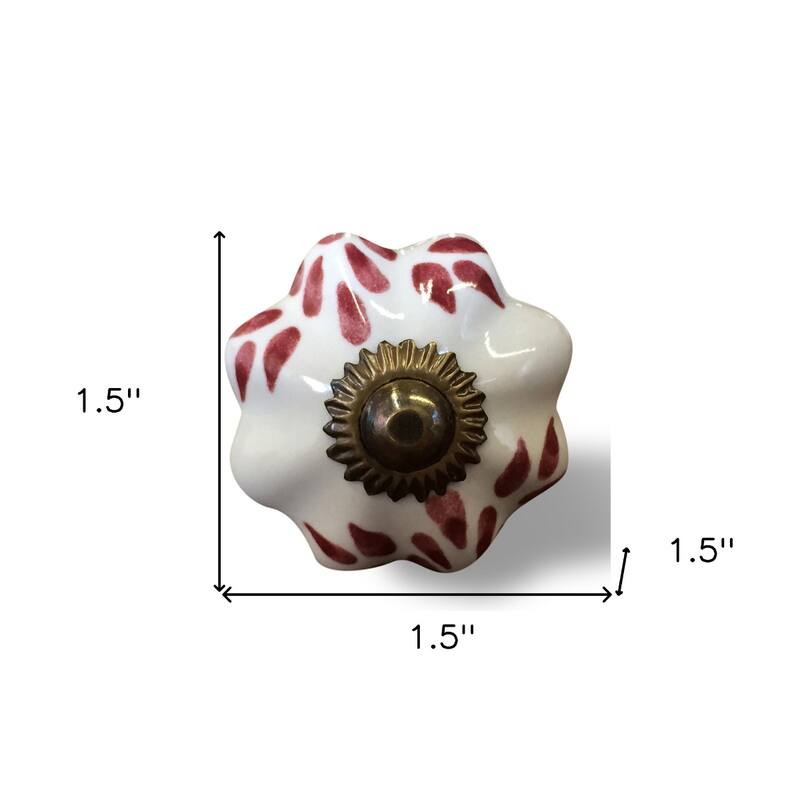Set of 8 Hand-Painted Brown & White Ceramic Cabinet Knobs Traditional Round Drawer Pulls with Metal Base