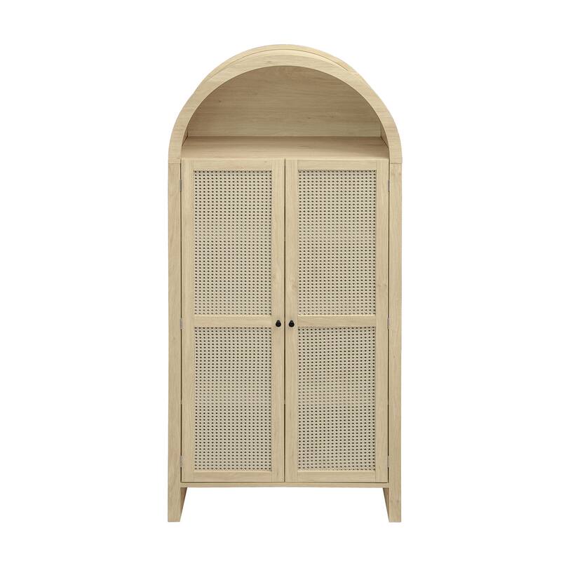 70.28" Tall Arched Kitchen Pantry, with 2 Adjustable Shelves,Rattan Door Versatile Storage Cabinet