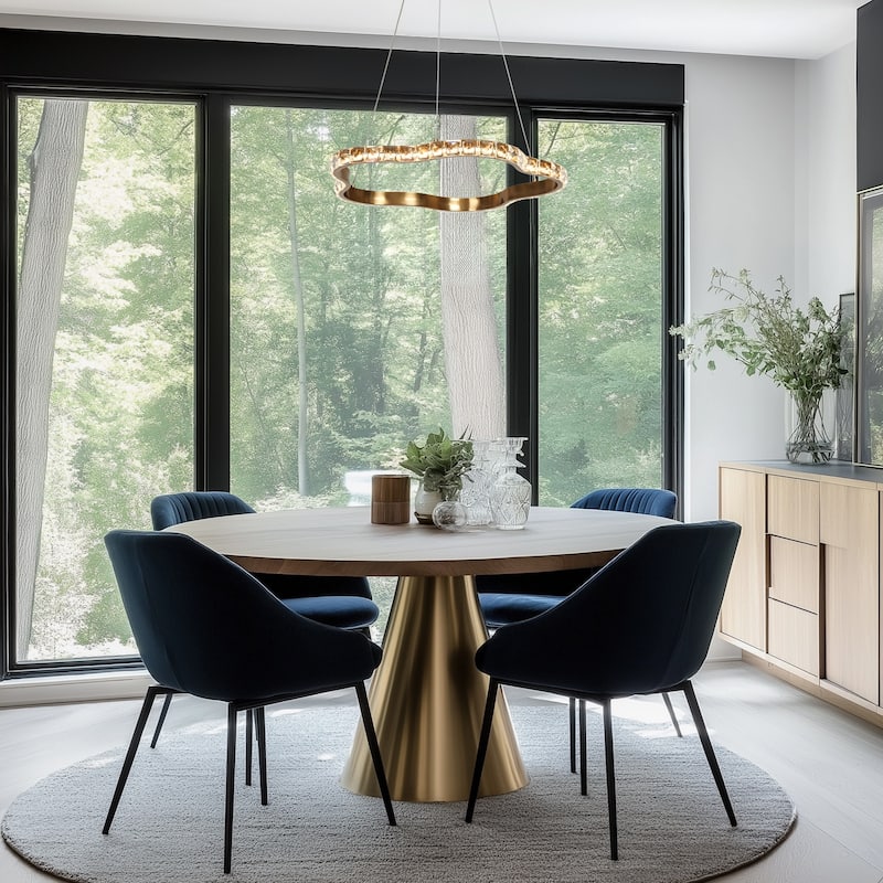 Modern 1-Light LED Crystal Chandelier Round Gold Ceiling Lights for Dining Room - Dia. 19.7" x H 1.5"