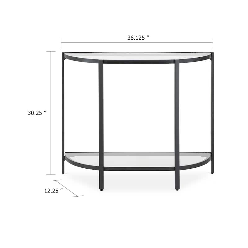 Nizy Sofa Console Table, 36 Inch Glass Top, 1 Open Shelf, Black Iron