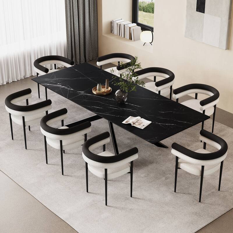 110.24" Extendable Sintered Stone Dining Table With 8 Chairs Dining Table Set - Germany Black
