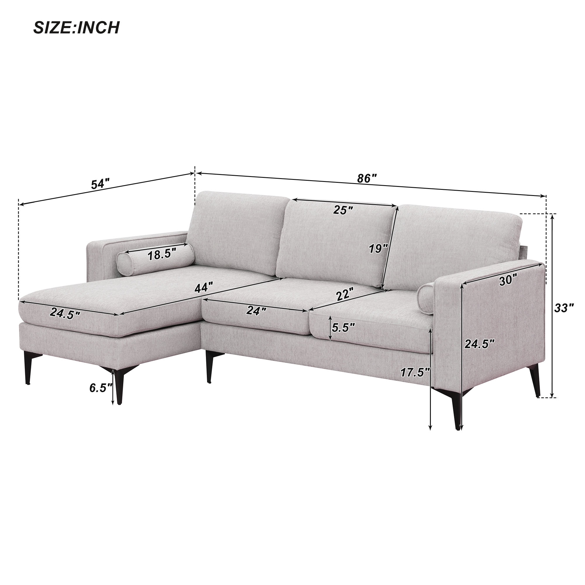 Whitby 86 top reversible sectional