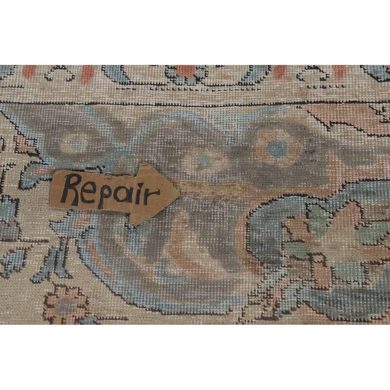 Geometric Tabriz Persian Rug Hand-Knotted Beige Wool Carpet - 8'2"x 10'6"