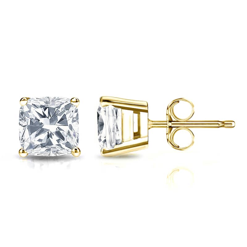 Auriya Lab Grown Cushion 4-Prong Diamond Stud Earrings 2.00 to 10.00 ct. tw. Push-Back (D-E VVS) - 5.00ct. wt. - Gold - Yellow