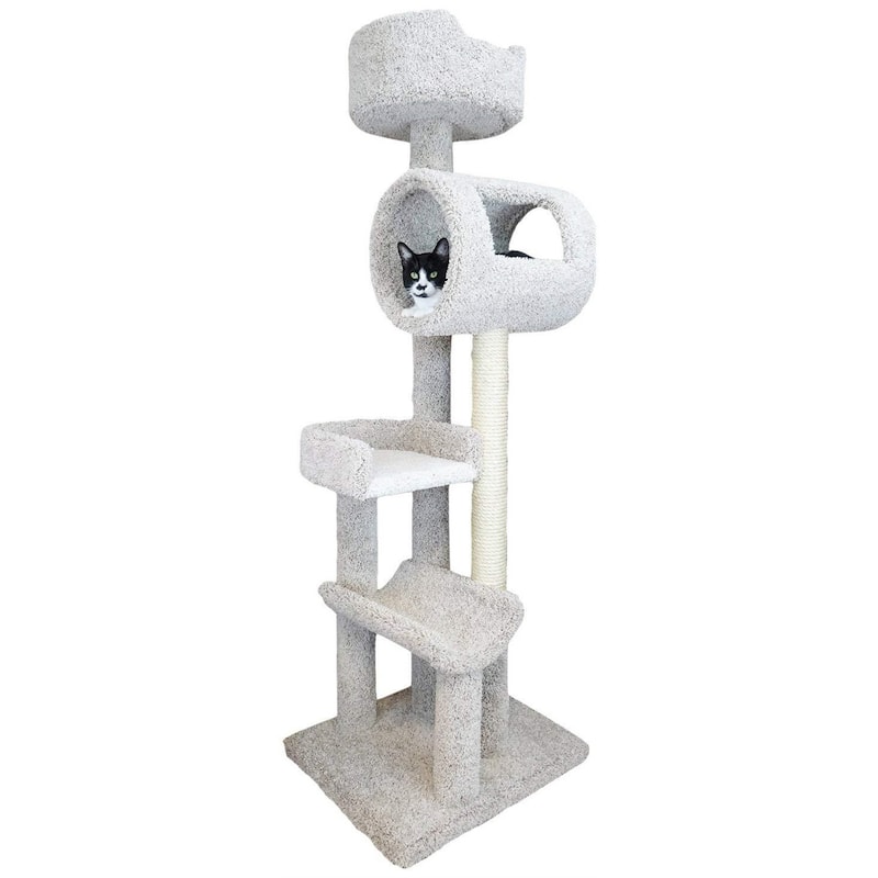 Solid Wood Cat Climbing Tower with Hammock, Tunnel Beds and Sisal Posts for Active Indoor Cats