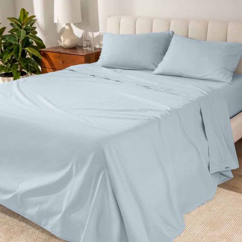 Bare Home Organic Cotton Sheet Set - Crisp Percale Weave - Full - Winter Blue