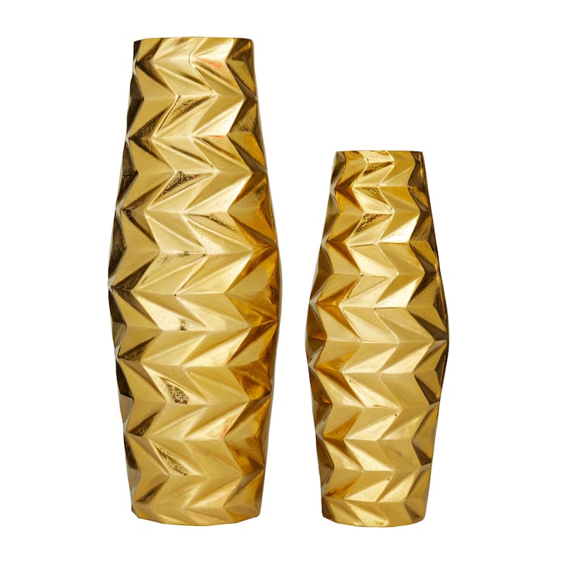 Modern Aluminum Metal Geometric Vase (Set of 2) - Silver, Gold, Black
